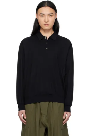 NANAMÍCA Black Wool Long Sleeve Polo