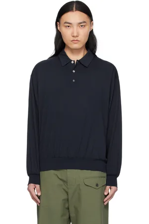 NANAMÍCA Navy Wool Long Sleeve Polo