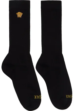 VERSACE Black & White Embroidered Medusa Ribbed Socks