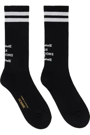 Comme des Garçons Black & White Cotton Pilled With Lines Logo Socks