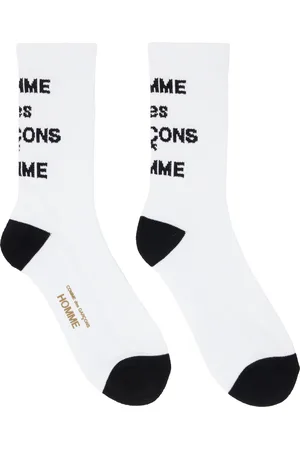 Comme des Garçons White & Black Cotton Pilled Logo Socks