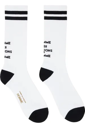Comme des Garçons White & Black Cotton Pilled With Lines Logo Socks