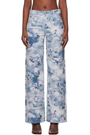 OFF-WHITE Blue Tapestry Fresco Wide-Leg Trousers