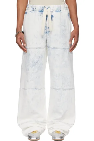 DRIES VAN NOTEN White & Blue Drawstring Jeans