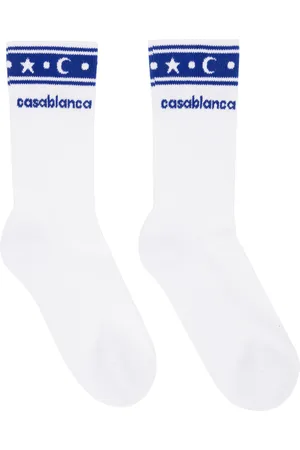Casablanca White & Blue Printed Sports Socks