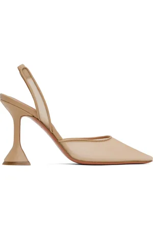 Amina Muaddi Beige Holli Mesh Sling 95 Heels