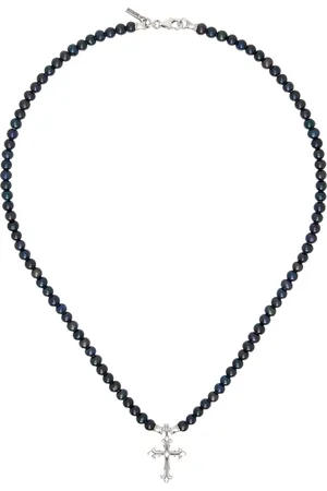 EMANUELE BICOCCHI SSENSE Exclusive Black & Silver Pearl Cross Necklace