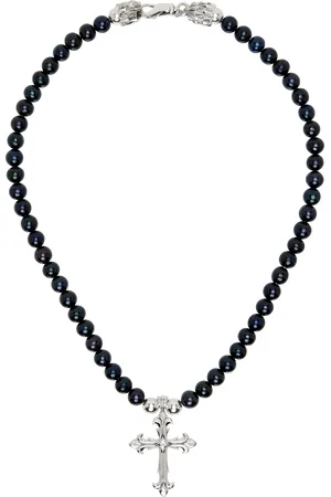 EMANUELE BICOCCHI Black & Silver Pearl Cross Necklace