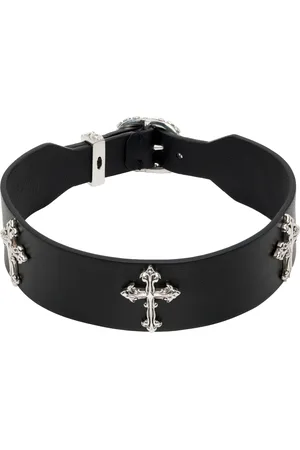 EMANUELE BICOCCHI Black 3 Crosses Leather Choker