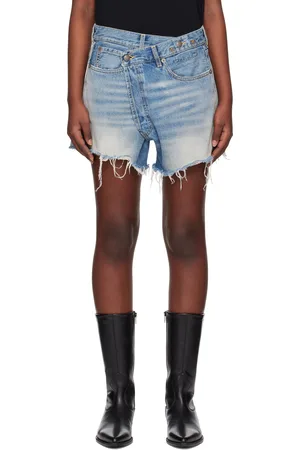 R13 Blue Crossover Denim Shorts
