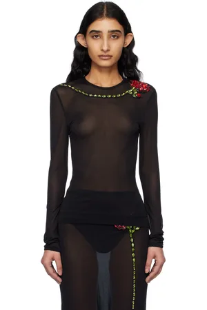 Simone Rocha Black Embellished Carnation Mesh T-shirt