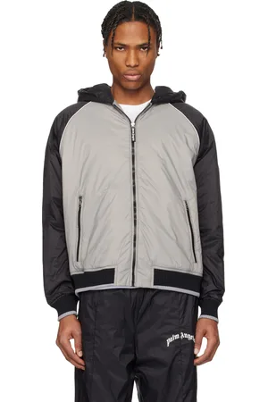 Palm Angels Black & Gray Curved Logo Windbreaker Jacket