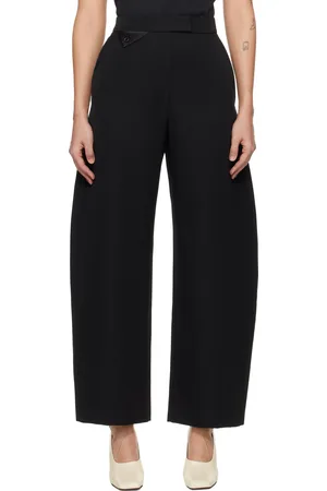 Recto Black High-Rise Curved Legs Wool Trousers