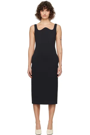 Recto Black RC Signature Curved Neck Midi Dress