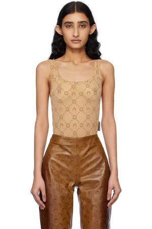 Marine Serre Beige Recycled Mesh Flock Bodysuit