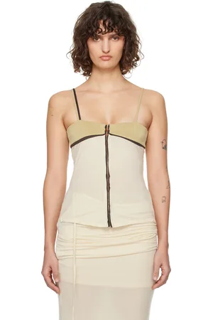 OPEN YY Off-White Contrast Trim Tank Top