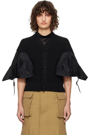 SACAI Black Nylon Twill & Knit Cardigan