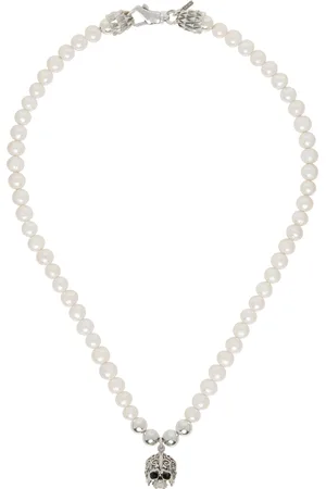 EMANUELE BICOCCHI Silver Arabesque Skull Medium Pearl Necklace