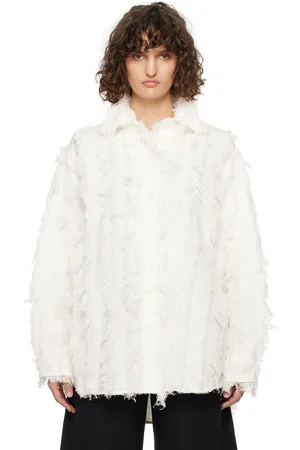 Recto White Fringe Effect Oversized Shirt