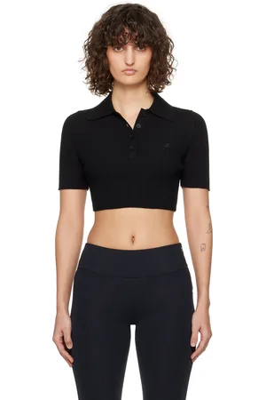 Courrèges Black Cropped Knit Polo