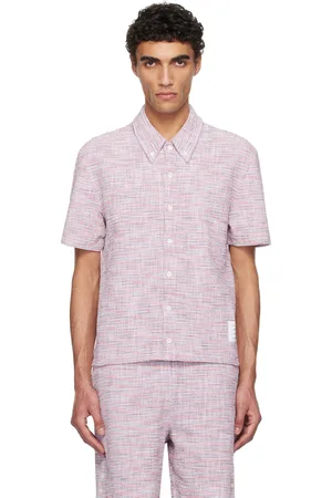 Thom Browne Red & White Cotton Tweed Short Sleeve Shirt