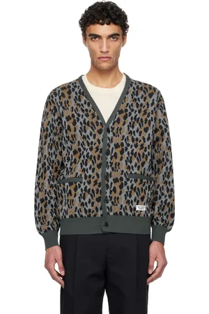 Wacko Maria Gray Leopard Jacquard Knit Cardigan