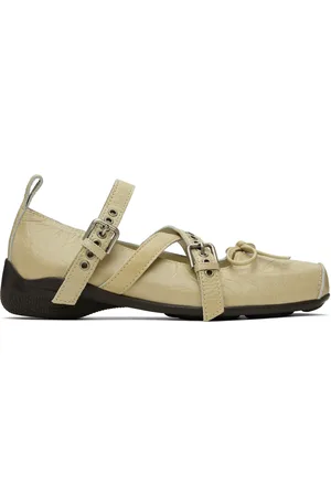 OPEN YY Beige Cross Buckle Ballerina Flats