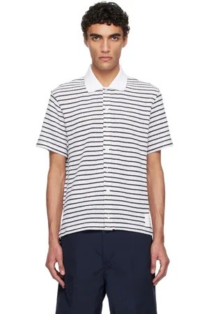 Thom Browne White & Navy Short Sleeve Button Down Shirt