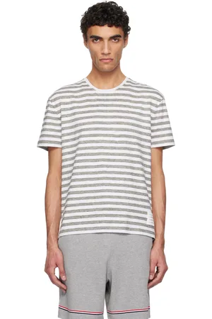 Thom Browne Gray & White Linen Jersey Ringer T-shirt