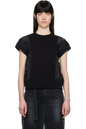 SACAI Black Nylon Twill & Cotton Jersey T-shirt