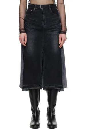 SACAI Black Paneled Denim Midi Skirt