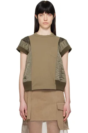 SACAI Khaki Nylon Twill & Cotton Jersey T-shirt