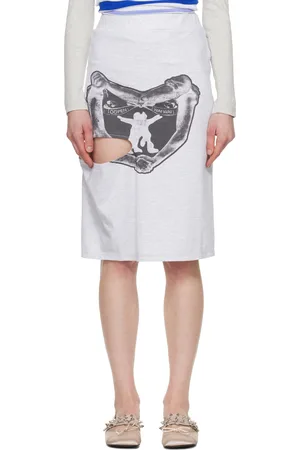 OPEN YY Gray YY Hug & Heart Cutout Midi Skirt