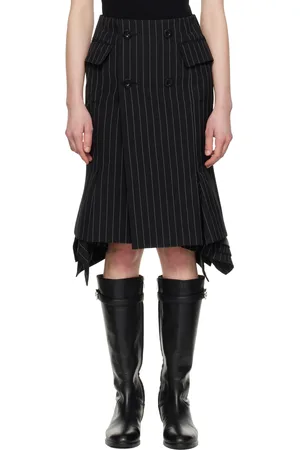 SACAI Black Wool Silk Suiting Midi Skirt