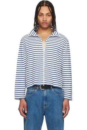 OUR LEGACY White & Blue Shrunken Fullzip Sweater