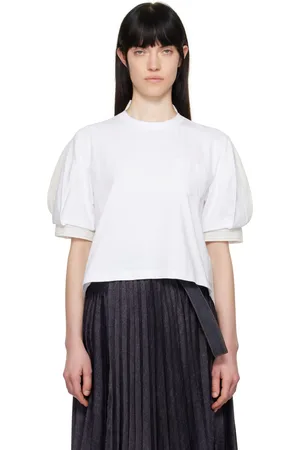 SACAI Off-White Spun Organza & Cotton Jersey T-shirt