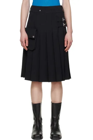 OPEN YY Black Pleated Cargo Pocket Kilt Midi Skirt