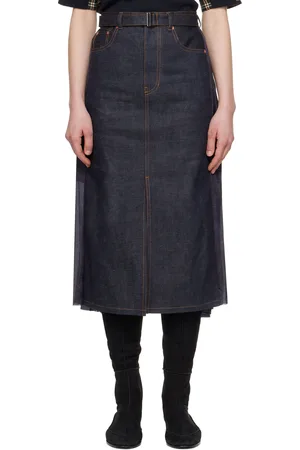 SACAI Navy Paneled Denim Midi Skirt
