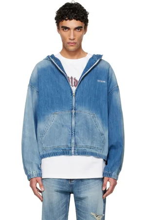 We11 Done Blue Zip-Up Thin Denim Hoodie