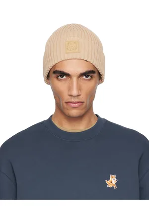 Maison Kitsuné Beige Bold Fox Head Leather Patch Beanie