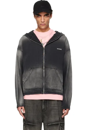 We11 Done Black Zip-Up Thin Denim Hoodie