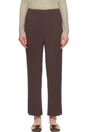 Issey Miyake Brown Hatching Pleats Trousers