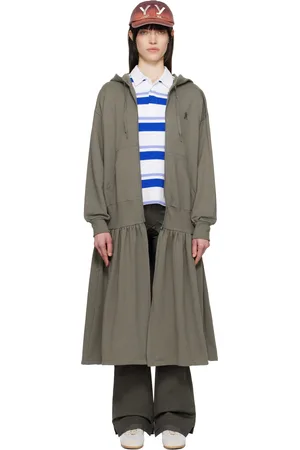 OPEN YY Gray Jersey Shirring Hoodie Midi Dress