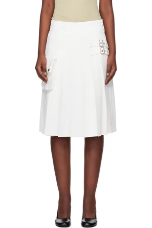 OPEN YY White Pleated Cargo Pocket Kilt Midi Skirt