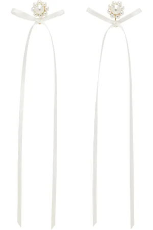 Simone Rocha White Bow Ribbon Stud Earrings