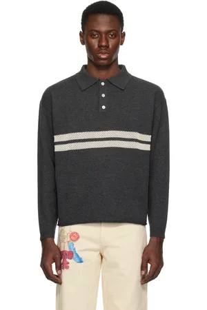 Small Talk Gray Mesh Stripe Knit Polo