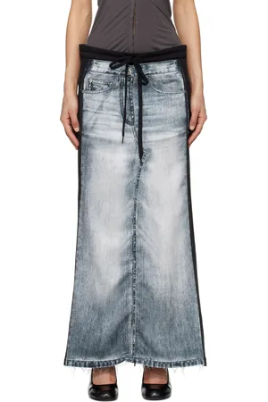 OPEN YY Black & Blue Front Jean Effect Jersey Maxi Skirt