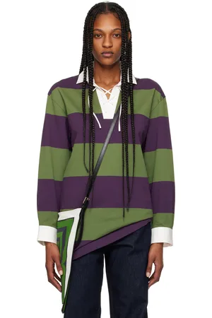 DRIES VAN NOTEN Green & Purple Striped Polo