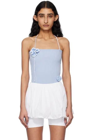 Kijun Blue Crochet Knit Tube Top