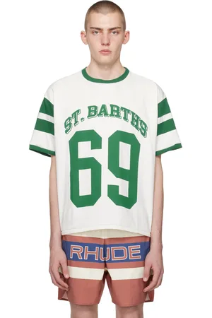 Rhude Off-White & Green 69 Ringer T-Shirt